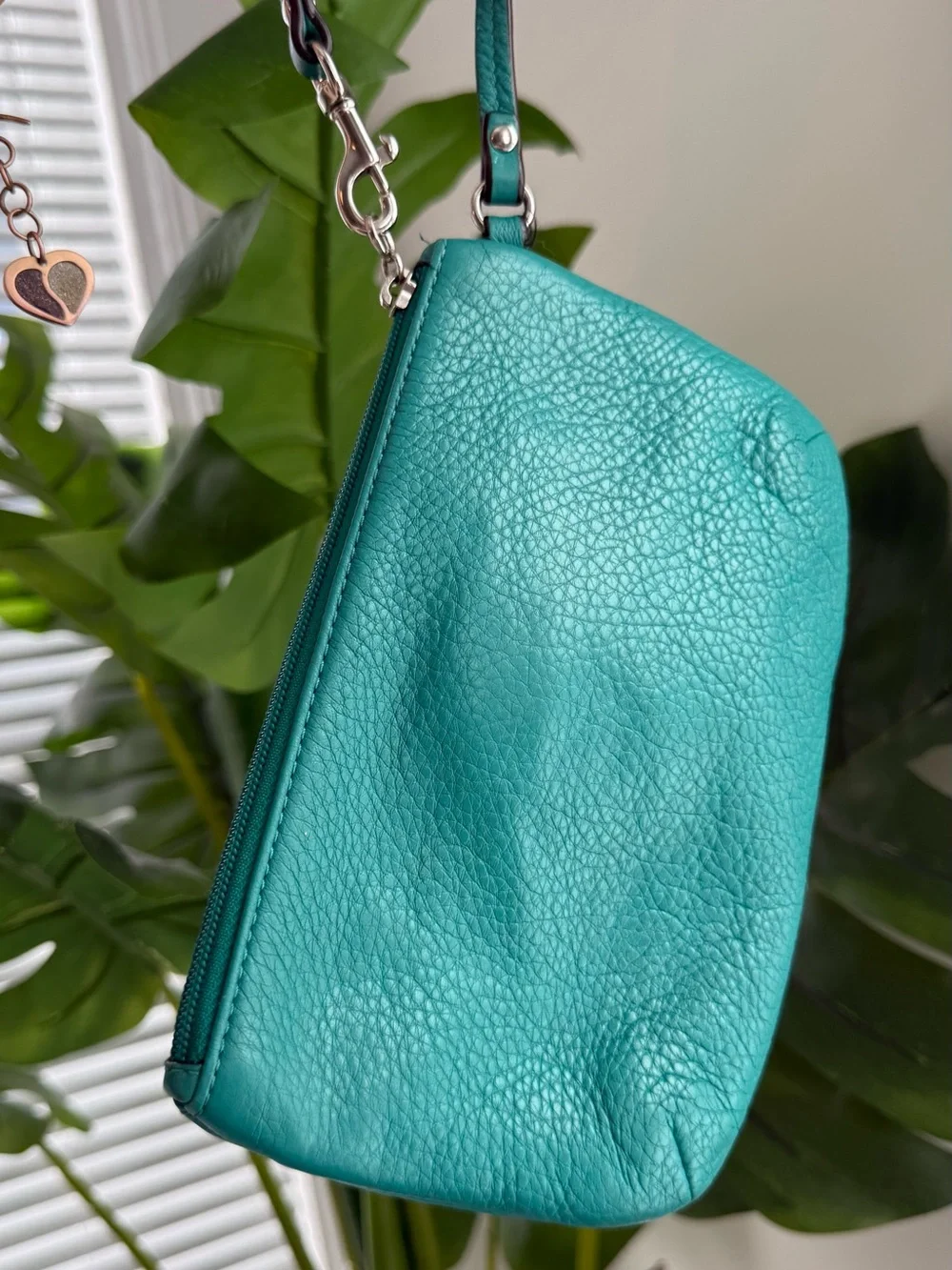 Coach Teal Pebbled Leather Wristlet